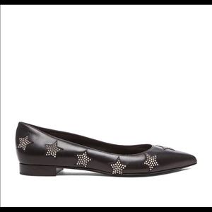 SAINT LAURENT Black Leather Studded Flats 38